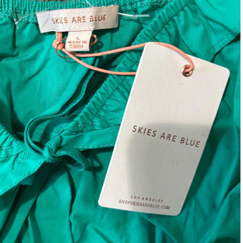 Skies Are Blue Green Cotton Smocked Peplum Ruffle Tank Top Women's Large NWT - Picture 7 of 10